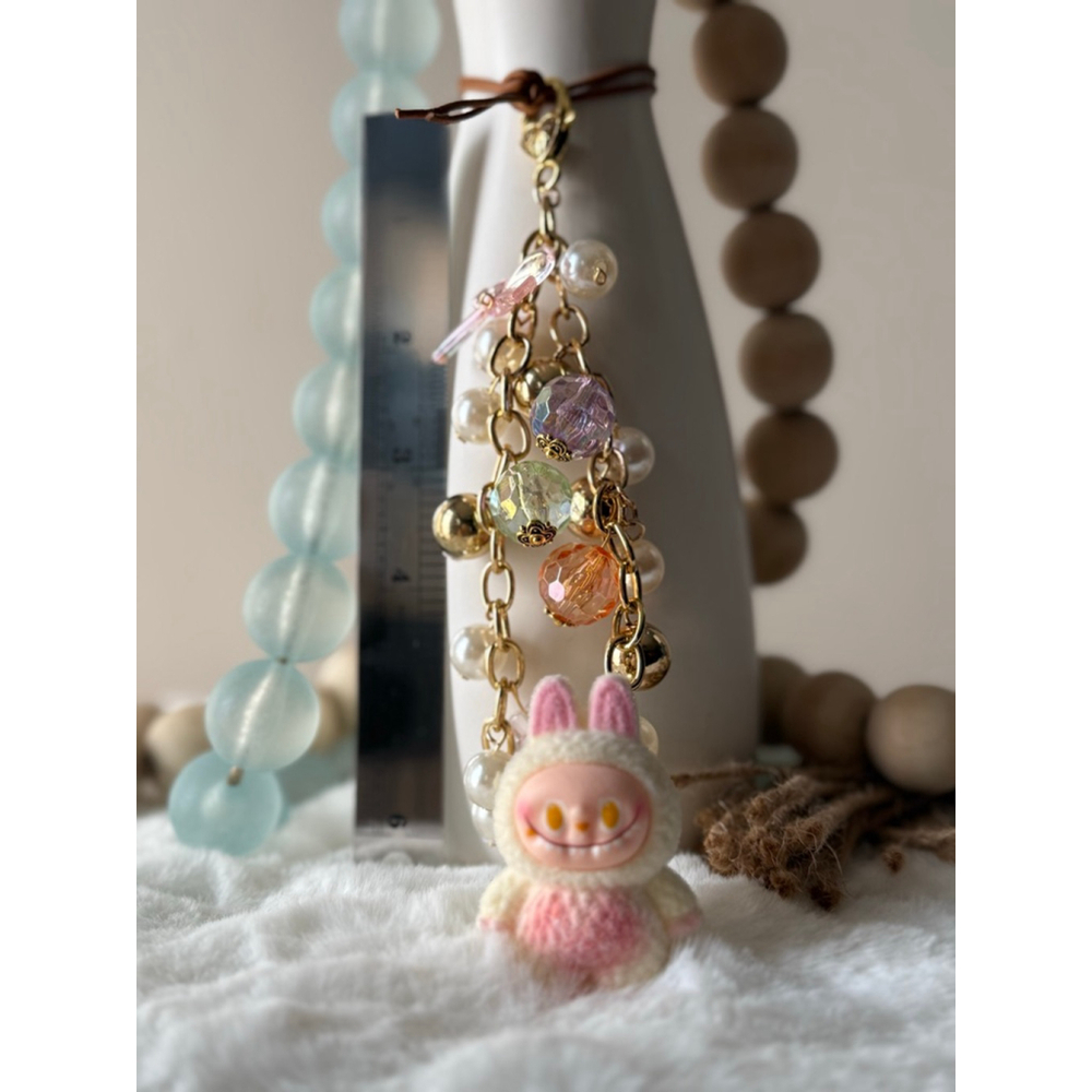 Labubu Multicolor Pastel Gold Charm Key Holder One Size